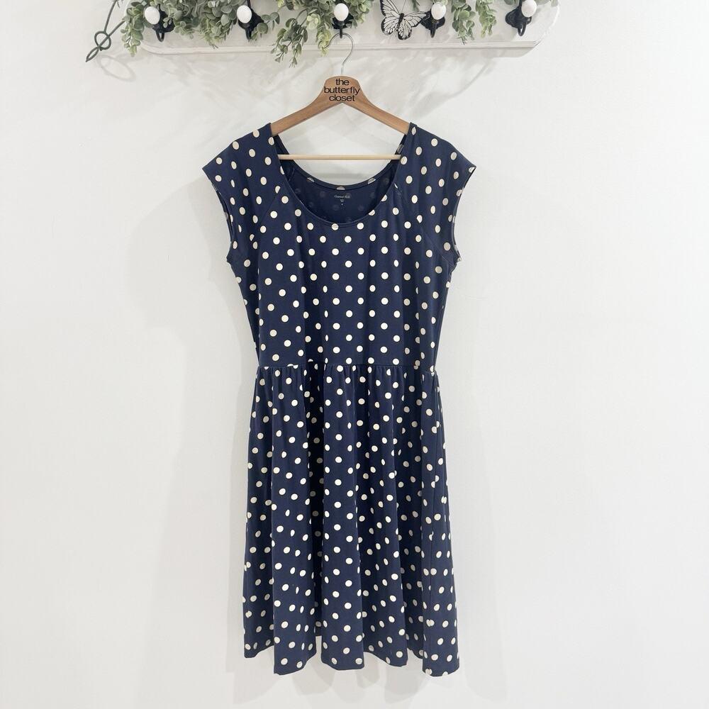 Garnet Hill Navy Polka Dot Cap Sleeve Dress Mod Retro Size 12 Z9073